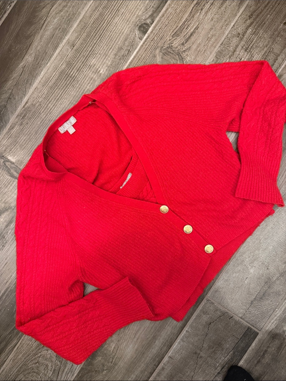 J. Crew Red V‑Neck Cardigan with Gold Buttons